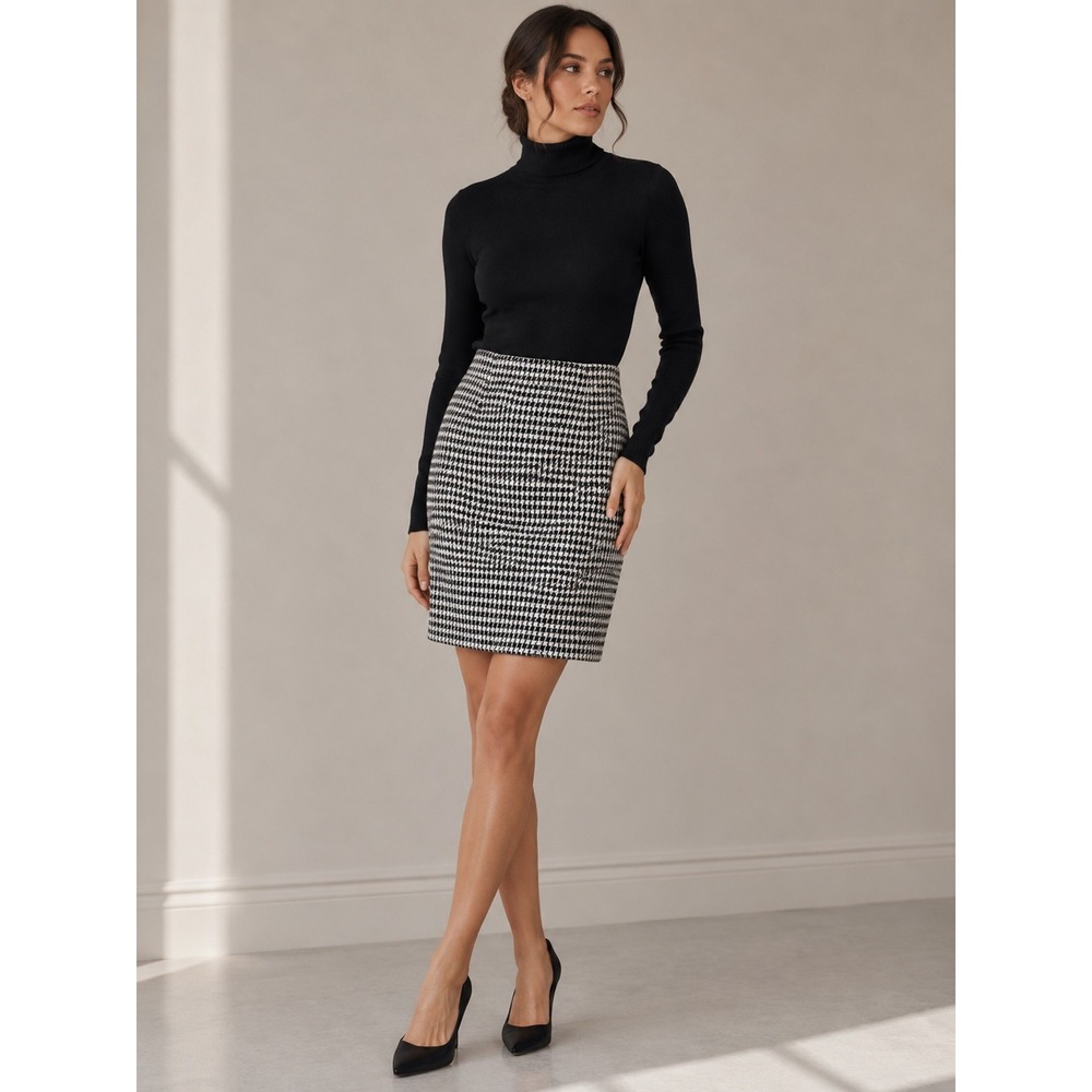 Hugo Boss Houndstooth Skirt Size 4 Wool Cashmere Blend Tail Hem Lined